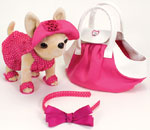 Плюшевый Чихуахуа, в розовом платье и сумочке, с розовым ободком 